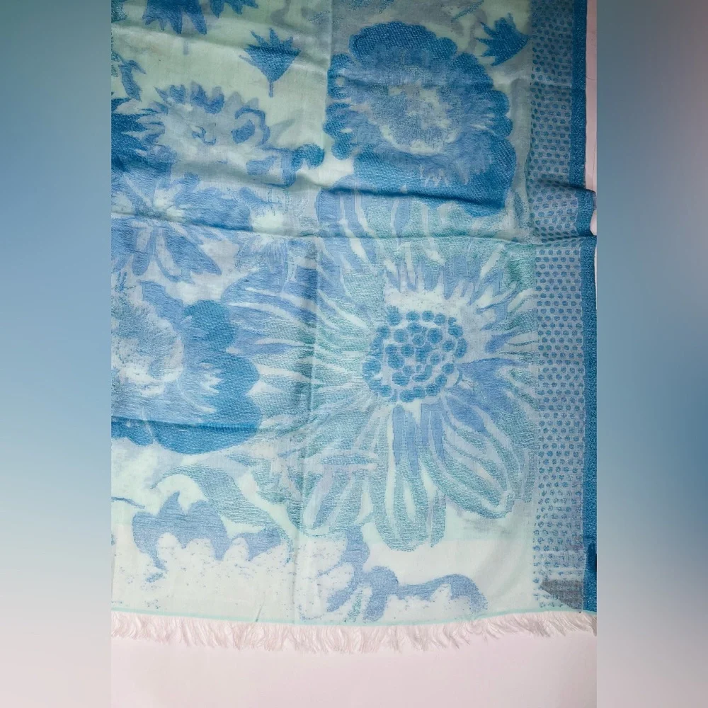 ECHO OVERSIZED Scarf WRAP Coverup shawl blue floral print NWT  33” x 64”